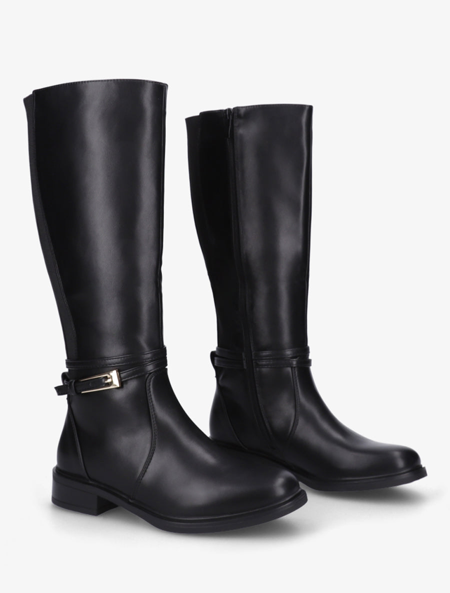 Bottes en simili à boucle rectangulaire - Noir - 4