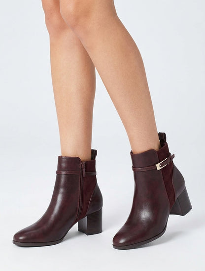Bottines bimatière avec sangles - Lie de vin
