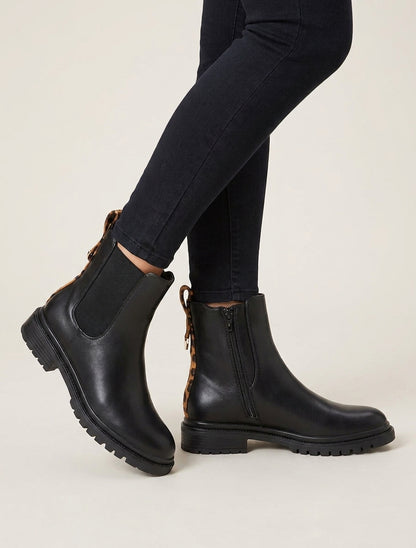 Chelsea boots à contrefort stylisé - Noir/léopard