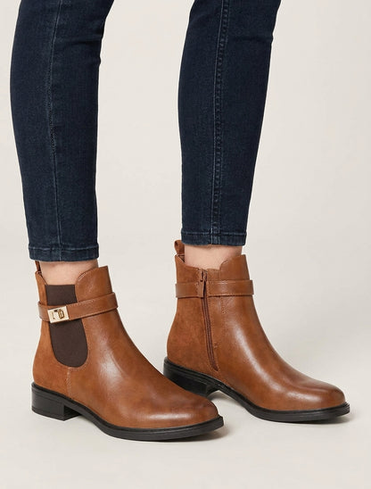 Bottines unies à contrefort en suédine - Camel