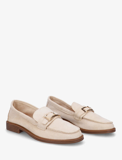 Mocassins en suédine à boucle métallique - Beige - 4