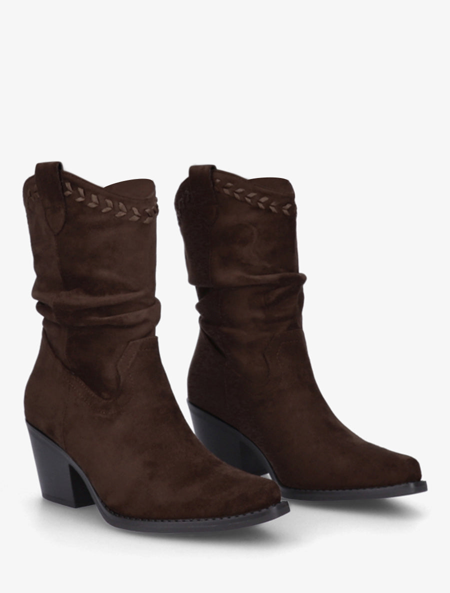 Bottines plissées en suédine - Chocolat - 4