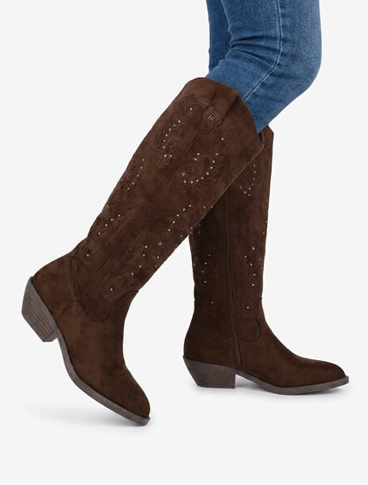 Suède laarzen in cowboy-stijl met studs - Bruin