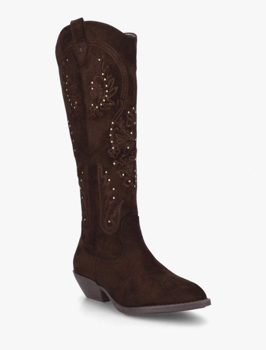 Bottes en suédine style santiags à clous - Chocolat - 2