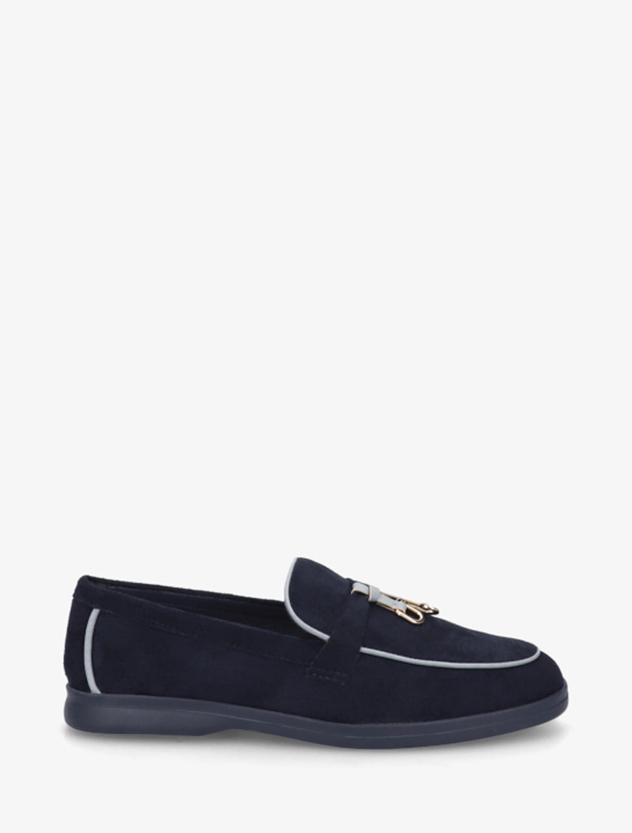 Mocassins en suédine à boucle décorative - Marine - 1