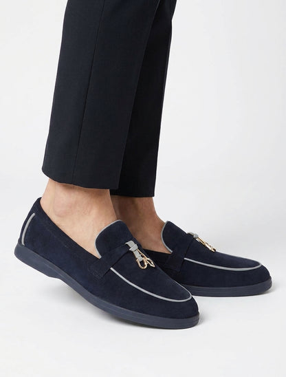 Suède loafers met decoratieve gesp - Marine