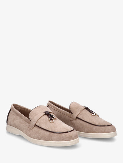 Mocassins en suédine à boucle décorative - Taupe clair - 4