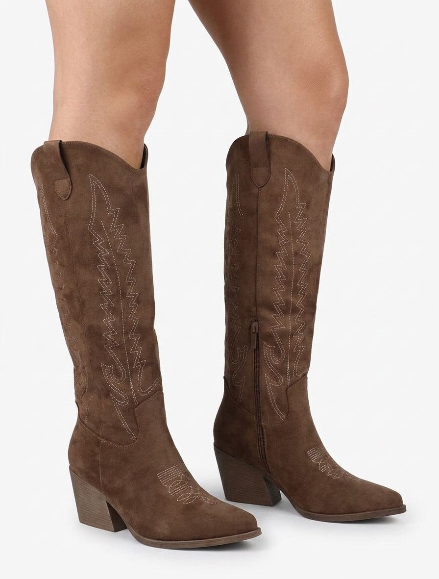 Bottes style santiags en suédine - Marron