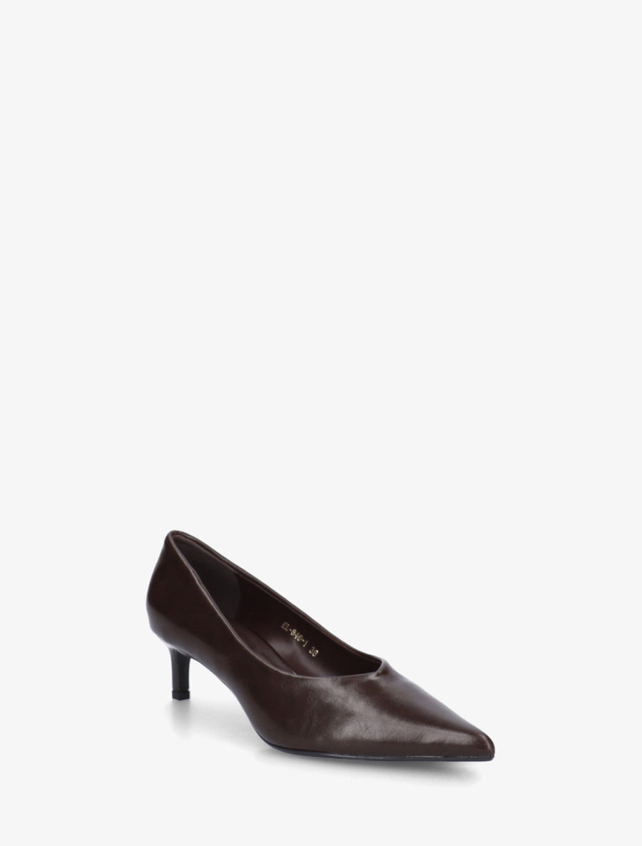 Escarpins en simili et bouts pointus - Marron - 2