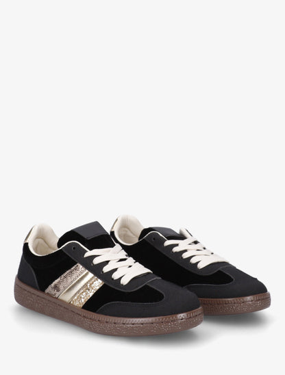 Sneakers à empiècement velours et semelle texturée - Noir - 4