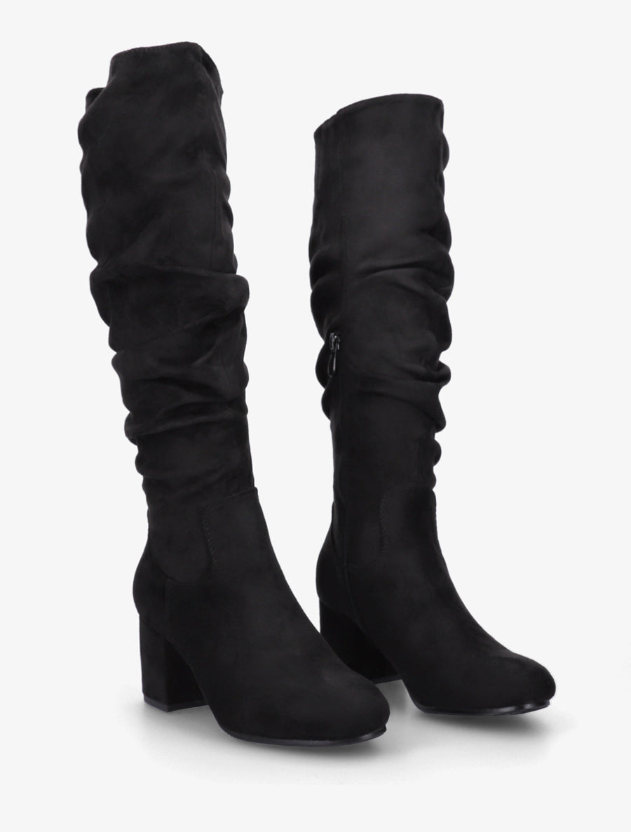 Bottes plissées en suédine - Noir - 4