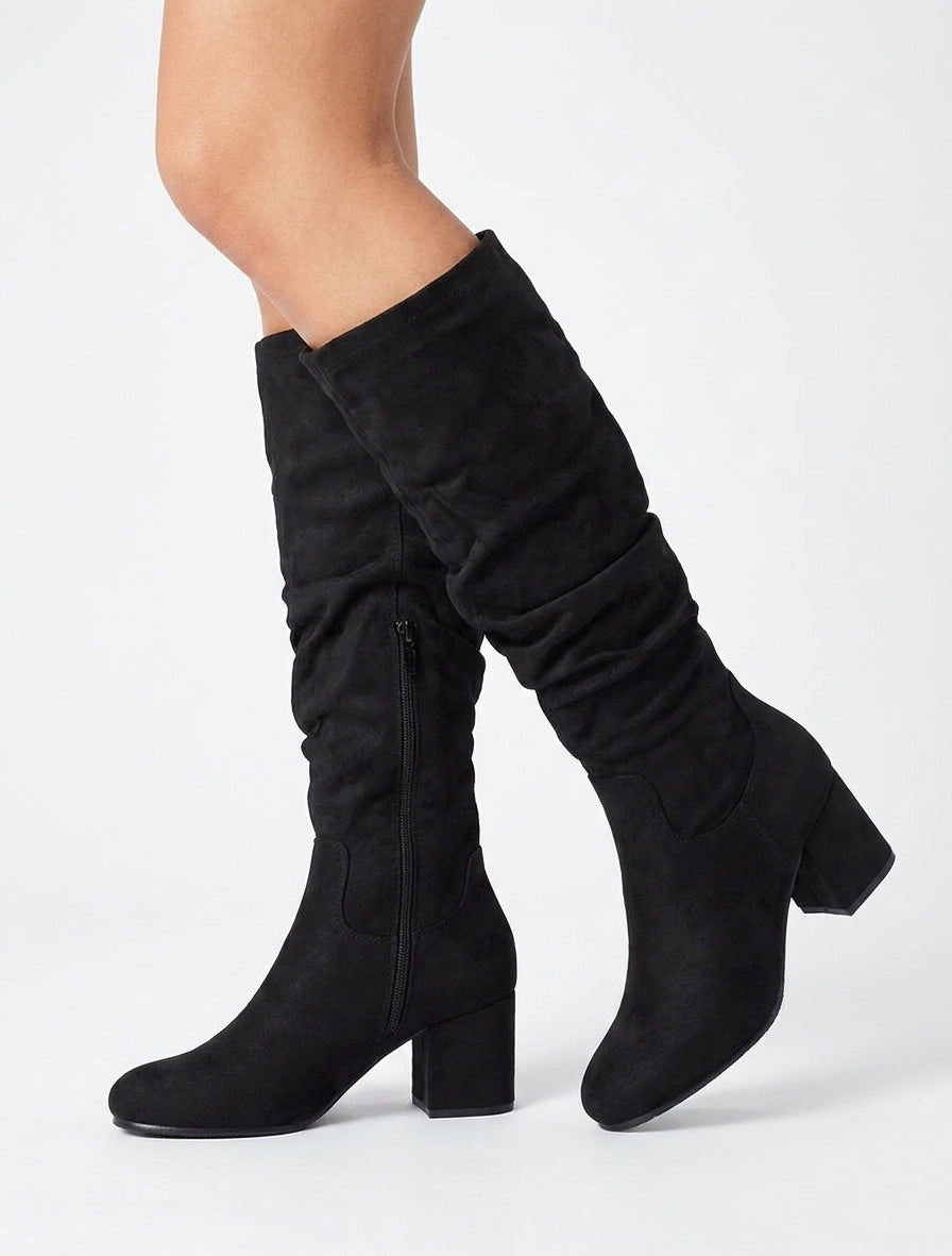 Bottes plissées en suédine - Noir