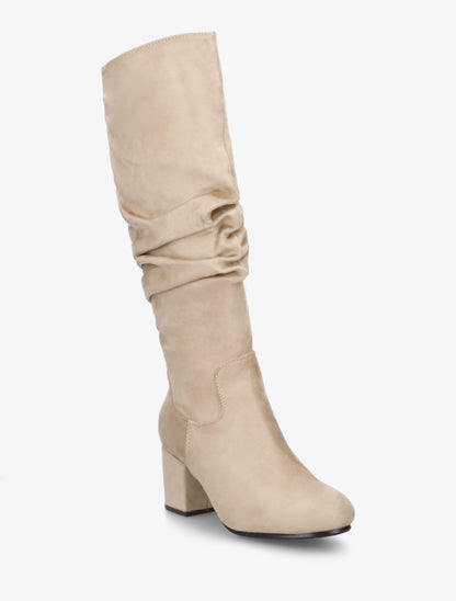 Bottes plissées en suédine - Beige - 2