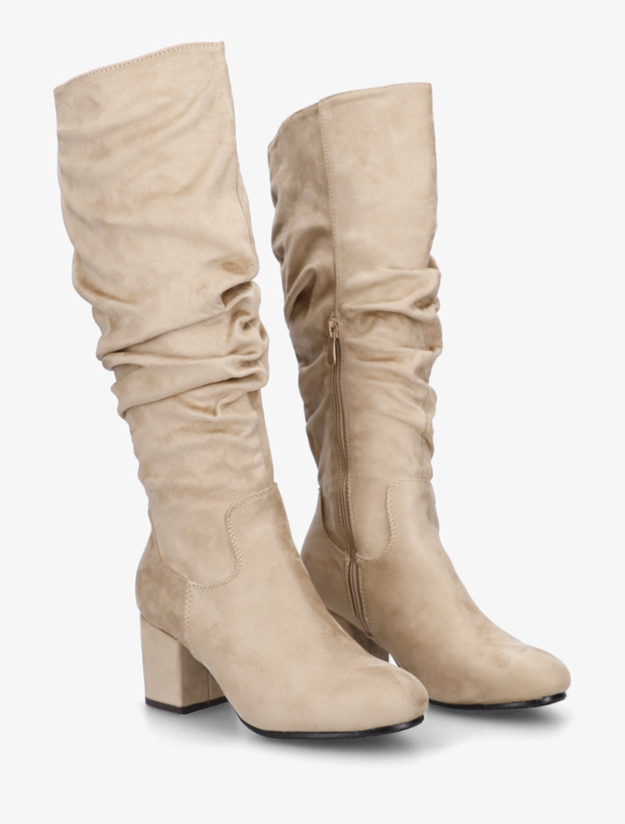 Bottes plissées en suédine - Beige - 4