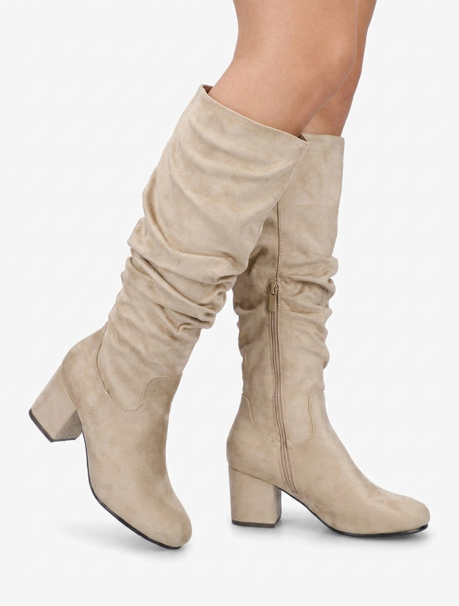 Bottes plissées en suédine - Beige
