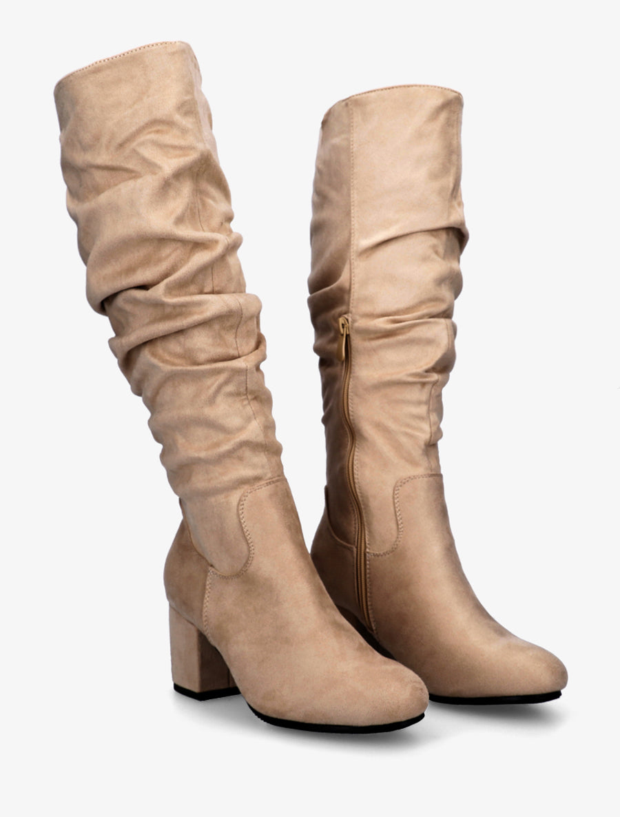 Bottes plissées en suédine - Taupe - 4