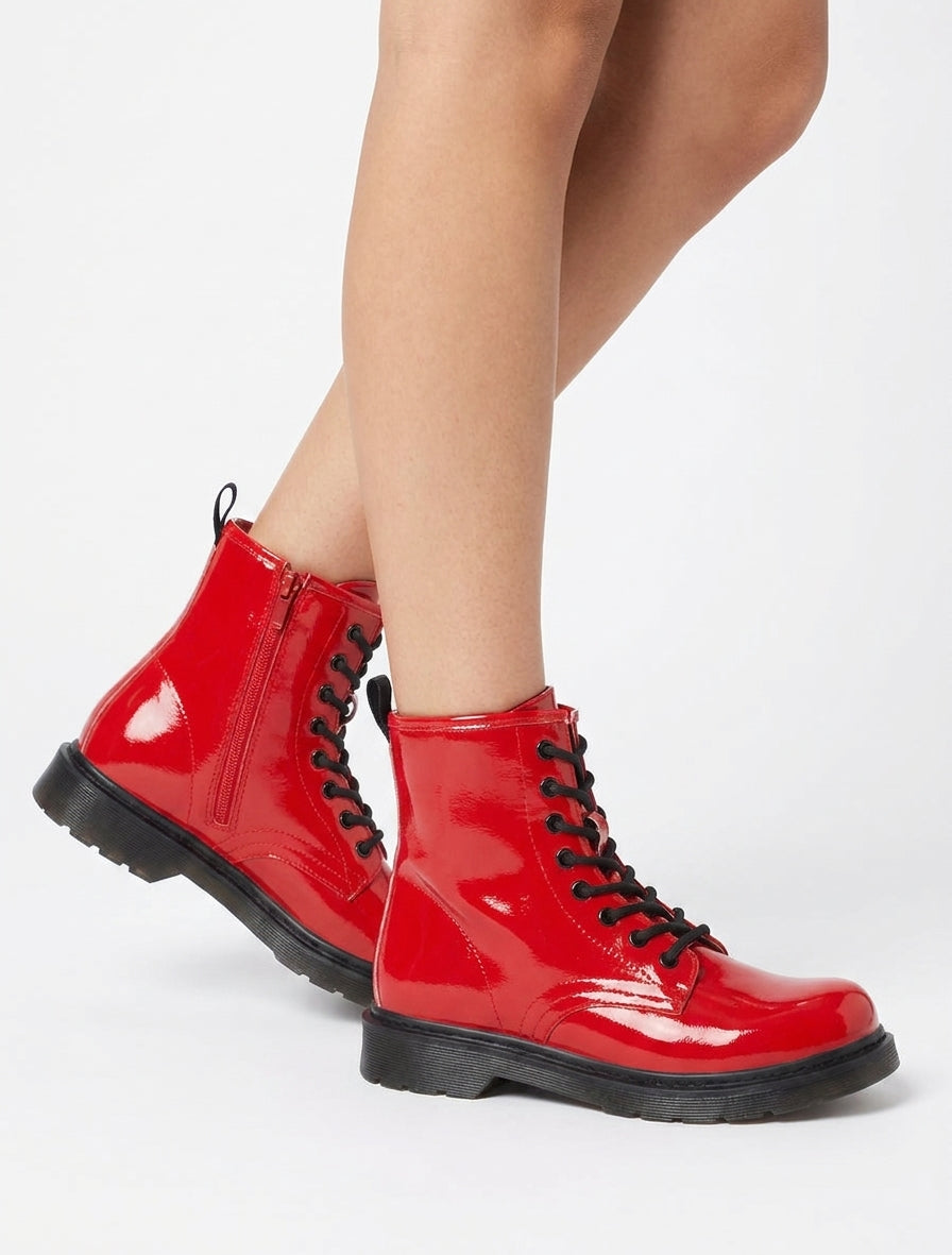 Bottines vernies à lacets - Rouge