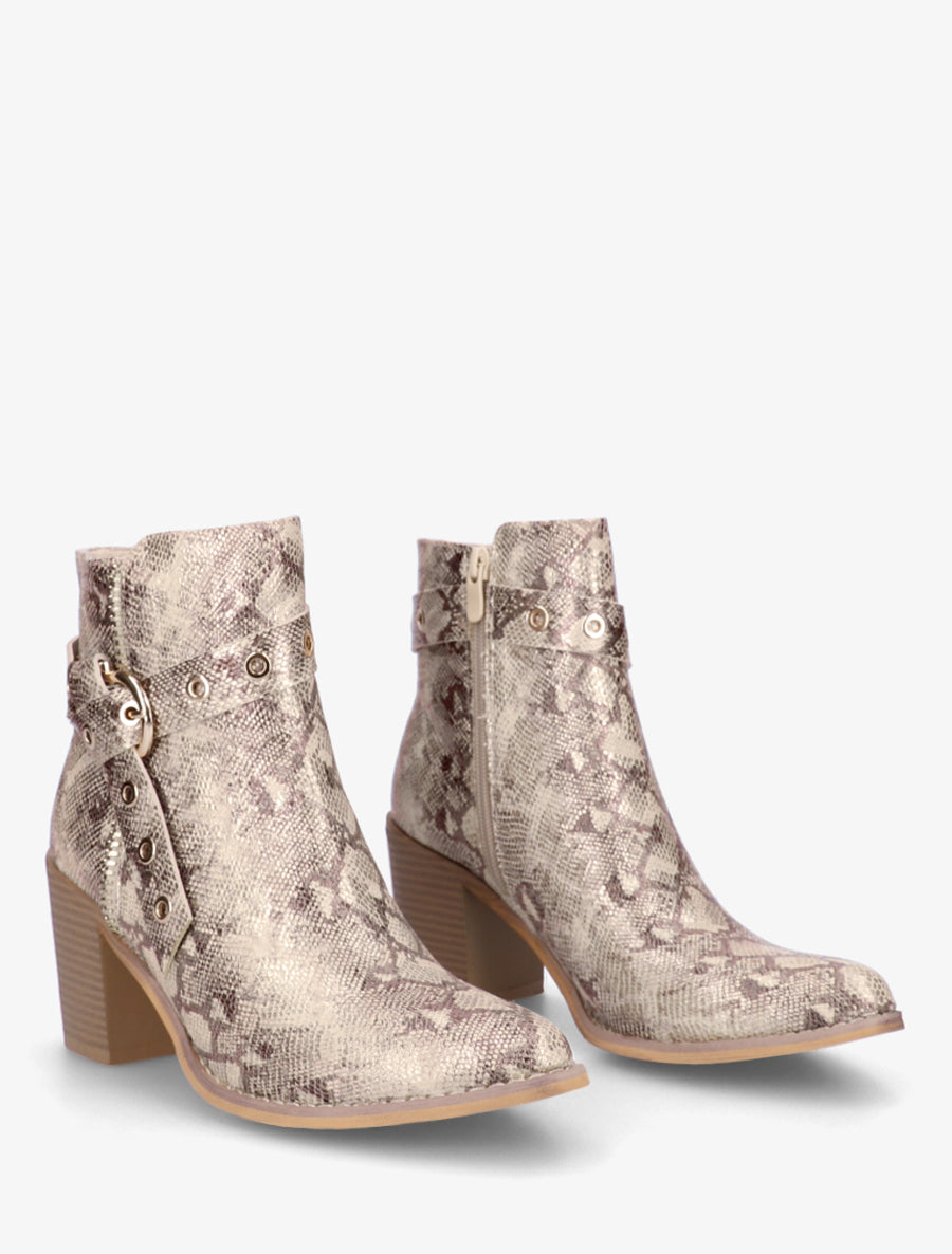 Bottines imprimé python à bouts pointus - Taupe - 4