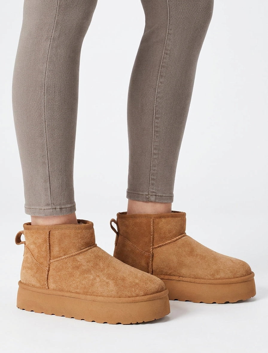 Bottines fourrées en suédine - Camel
