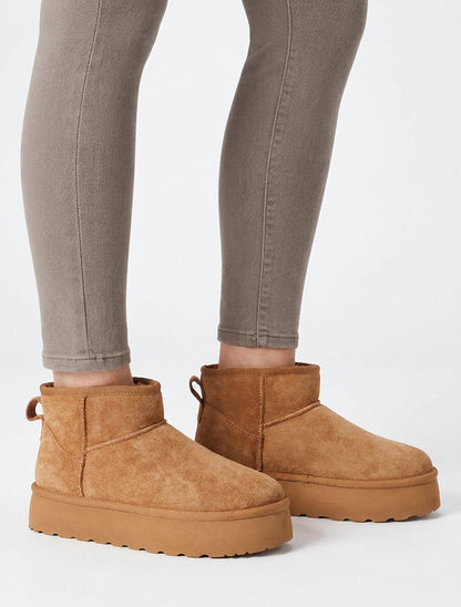 Bottines fourrées en suédine - Camel