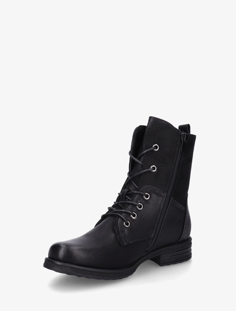 Bottines lacées à zip et empiècement python - Noir - 3