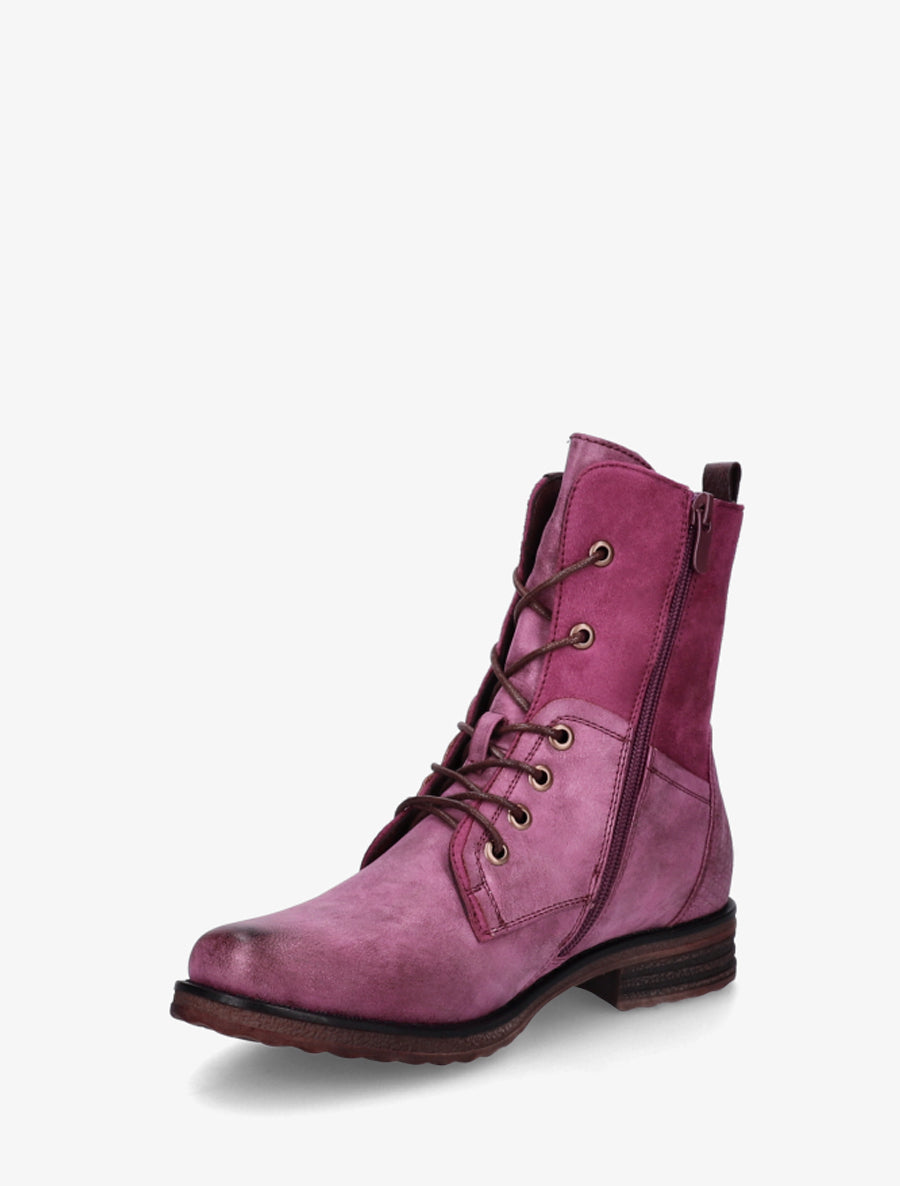 Bottines lacées à zip et empiècement python - Lie de vin - 3
