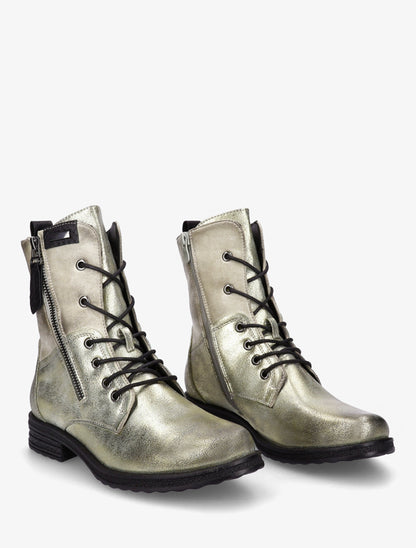 Bottines lacées à zip et empiècement python - Or - 4