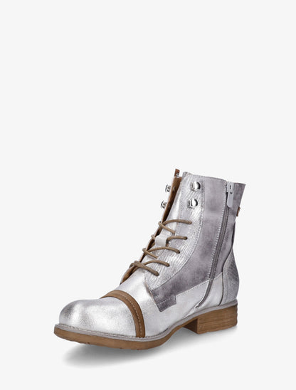 Bottines lacées à perforations irisées et python - Argent - 3