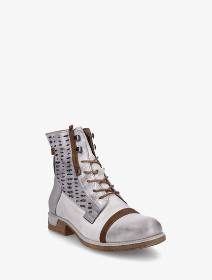 Bottines lacées à perforations irisées et python - Gris - 2