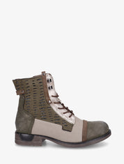 Bottines lacées irisées à perforations - Kaki - 1