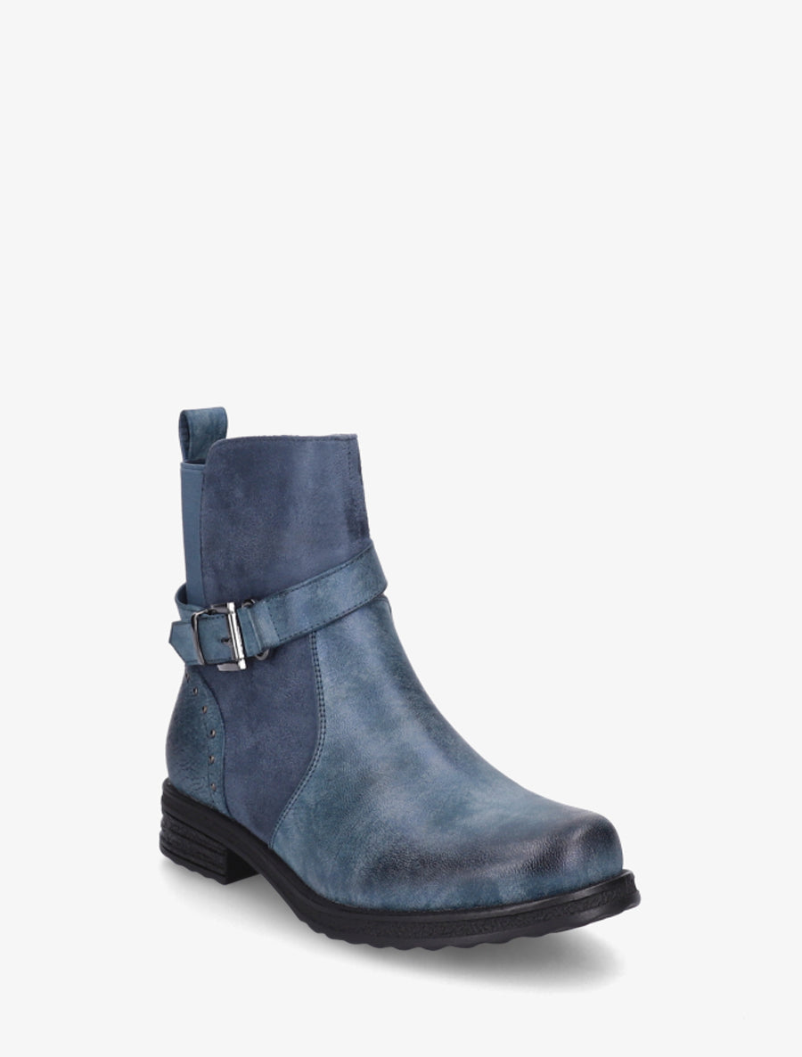 Bottines à sangle décorative et empiècement python - Bleu - 2