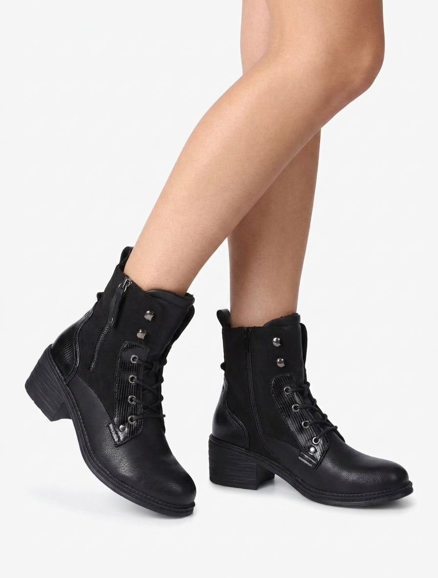 Bottines lacées à zip décoratif - Noir