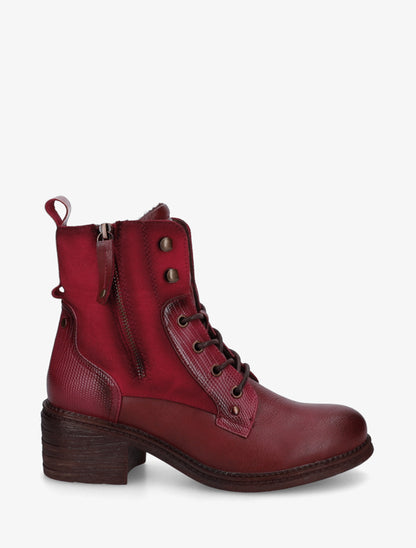 Bottines lacées à zip décoratif - Rouge - 1