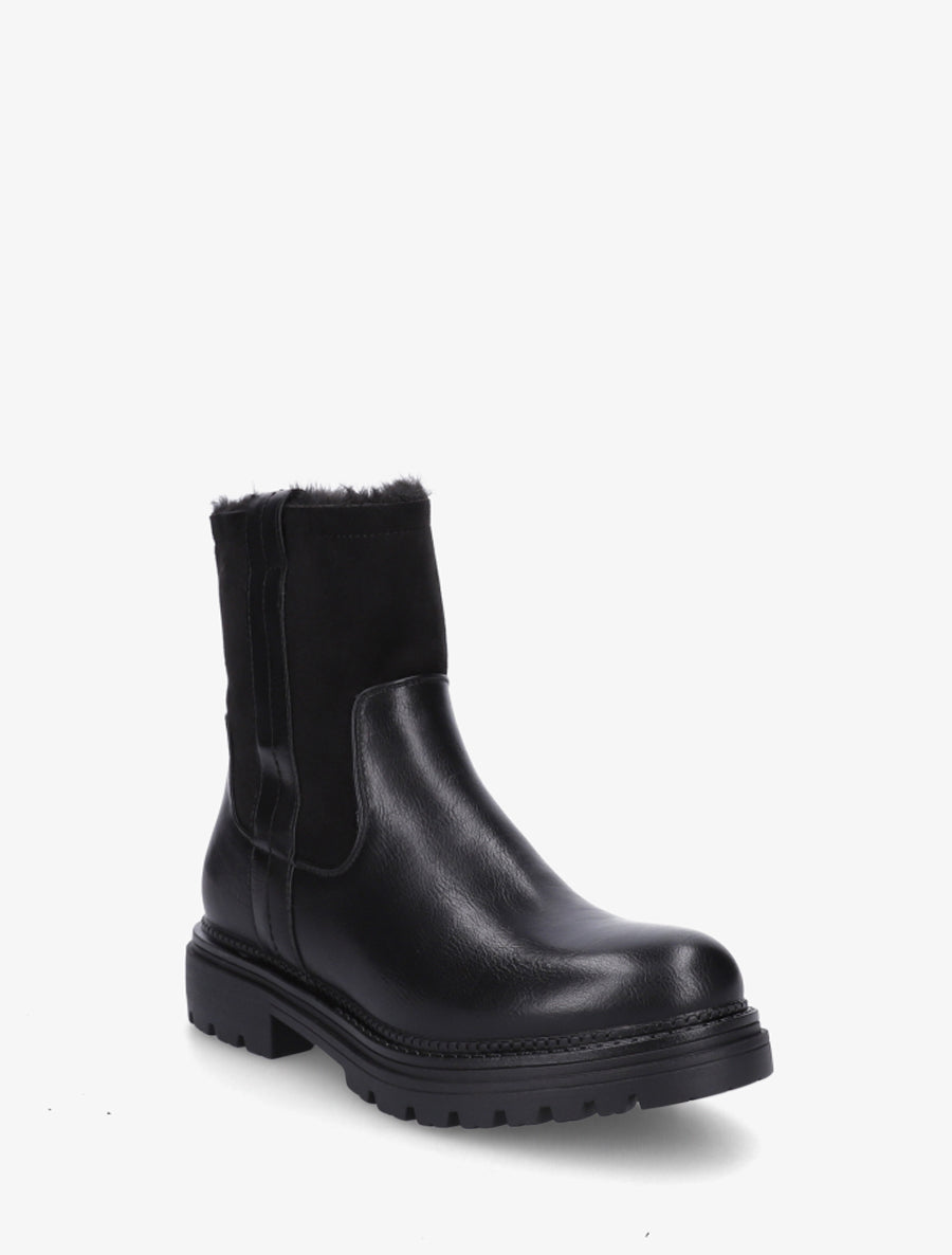 Bottines fourrées en simili et suédine - Noir - 2