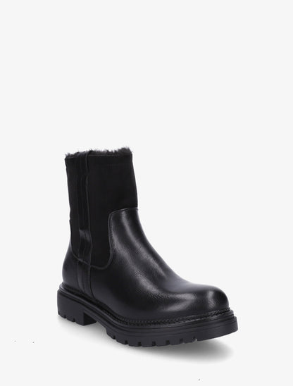Bottines fourrées en simili et suédine - Noir - 2