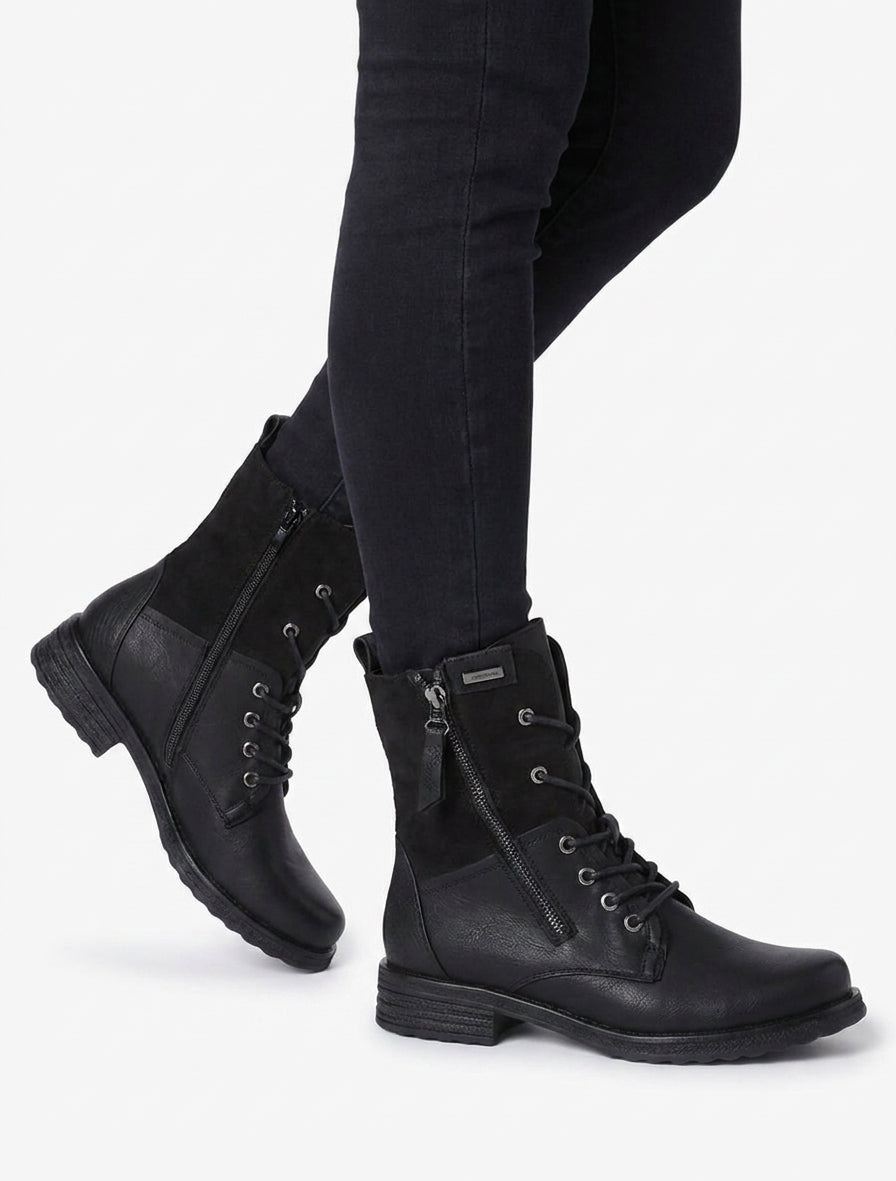 Bottines bimatière à lacets - Noir