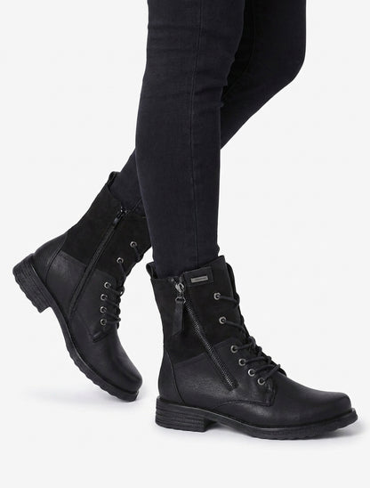 Bottines bimatière à lacets - Noir