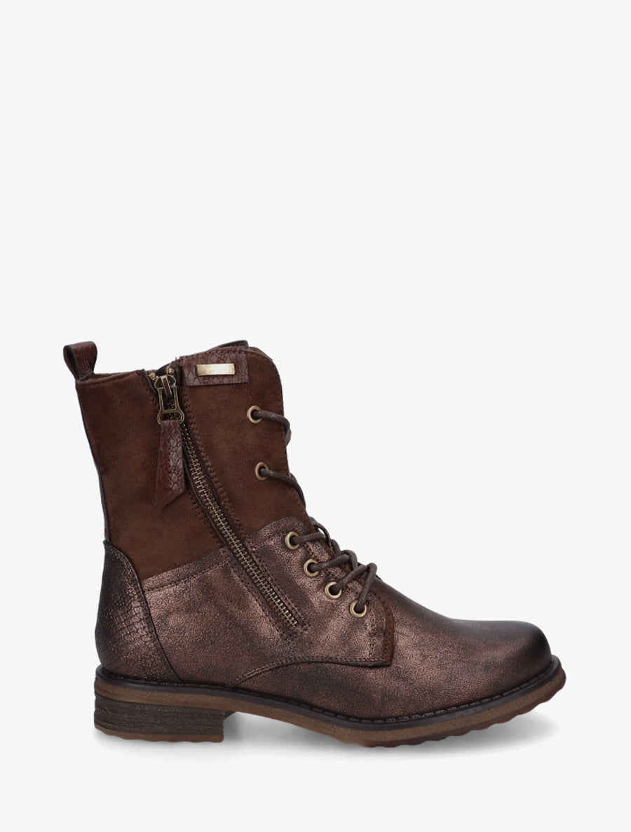 Bottines bimatière à lacets - Marron - 1
