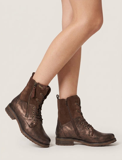 Bottines bimatière à lacets - Marron