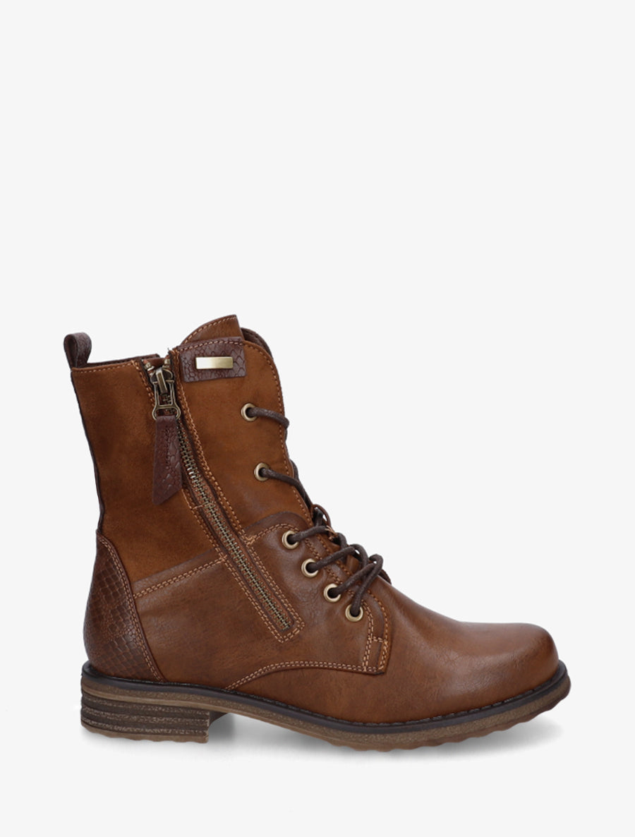 Bottines bimatière à lacets - Camel - 1