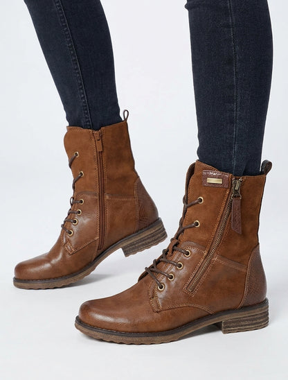 Bottines bimatière à lacets - Camel