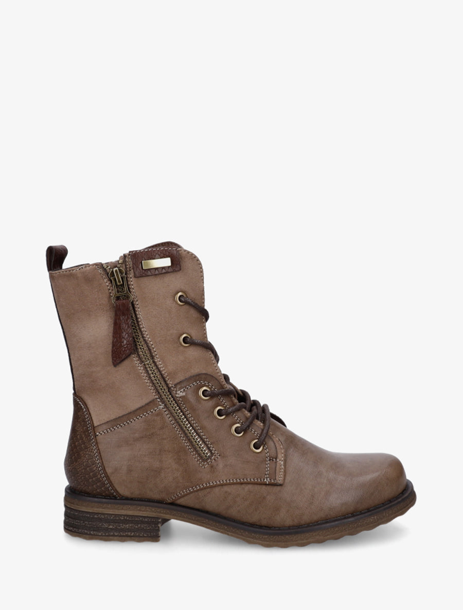 Bottines bimatière à lacets - Taupe - 1
