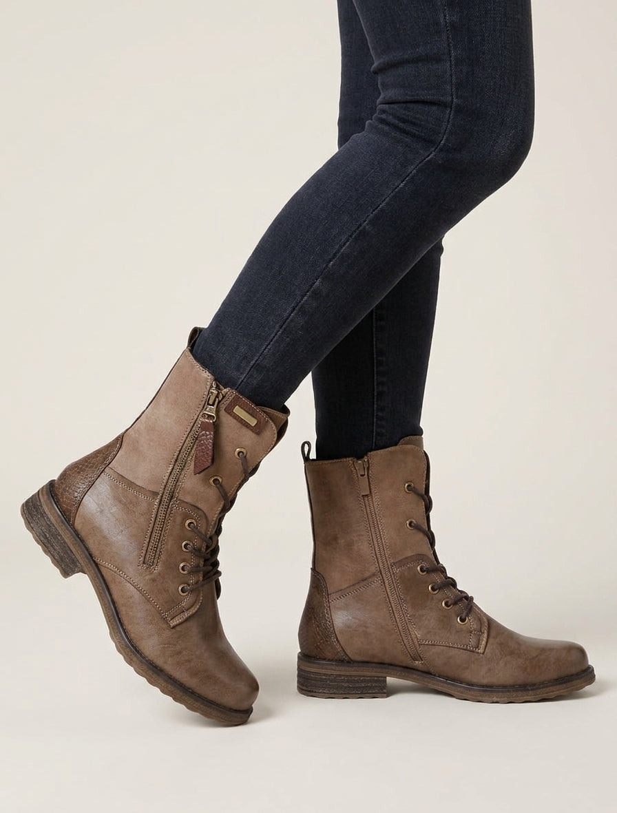 Bottines bimatière à lacets - Taupe