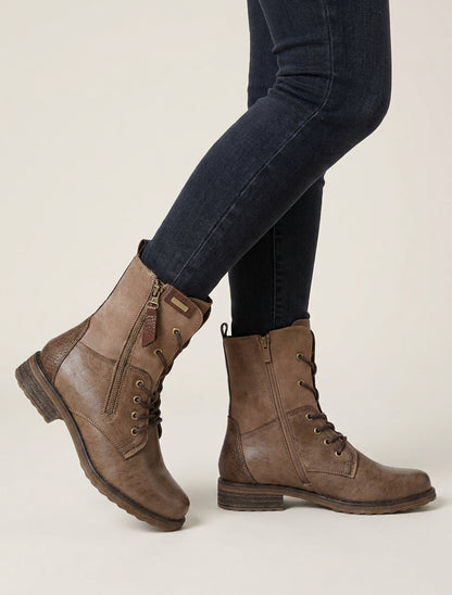 Bottines bimatière à lacets - Taupe