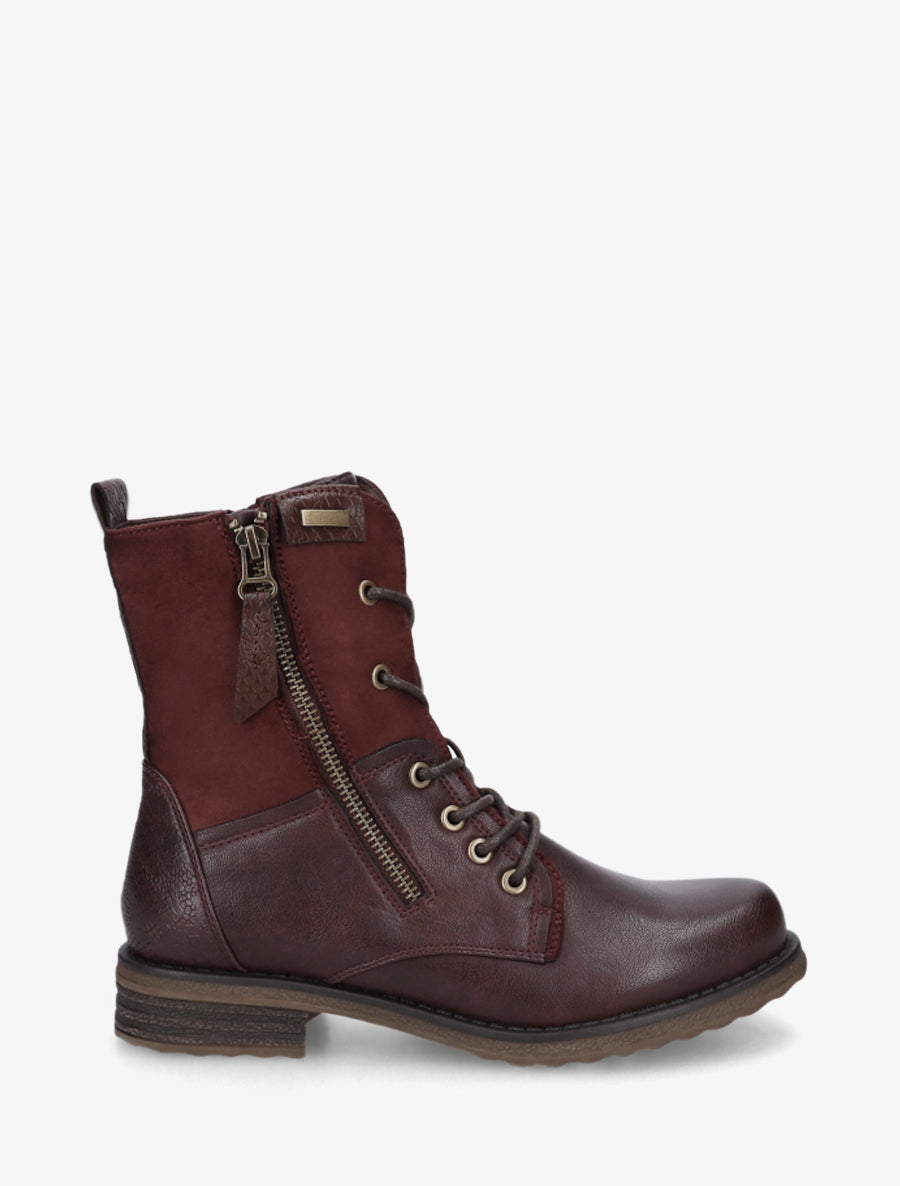 Bottines bimatière à lacets - Lie de vin - 1