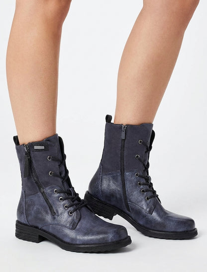 Bottines bimatière à lacets - Bleu