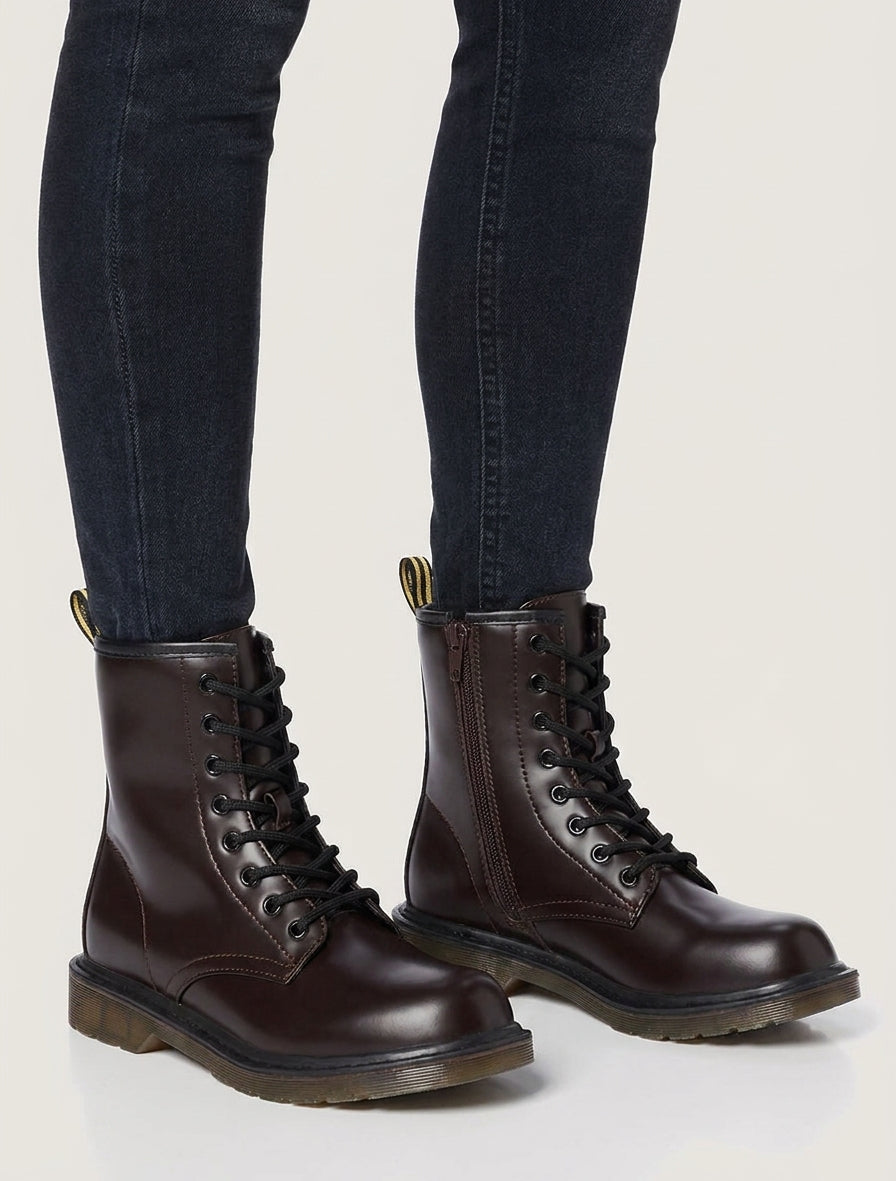 Boots montantes lacées en simili - Marron