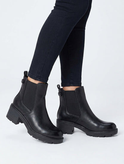 Bottines élastiquées en simili à semelle crantée - Noir