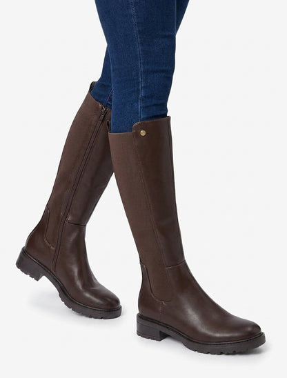 Bottes élastiquées en simili à semelle crantée - Marron