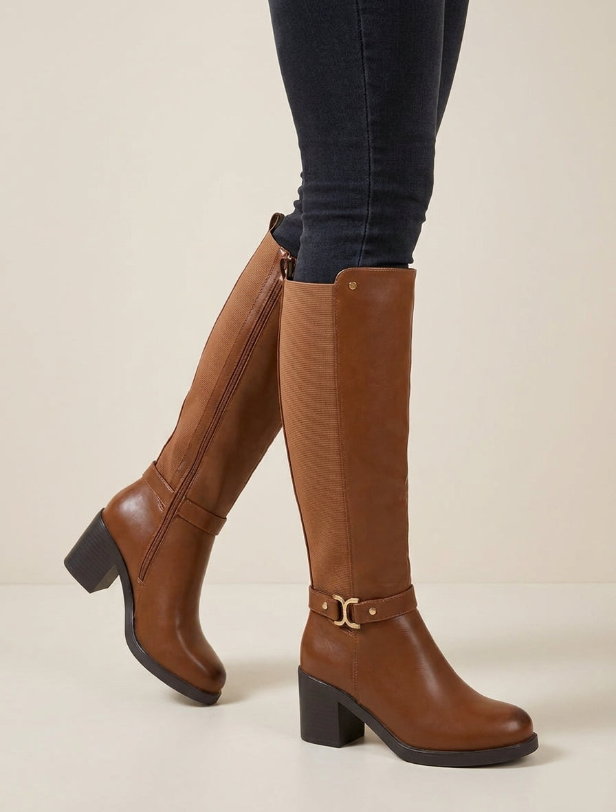 Bottes élastiquées à boucle métal - Camel